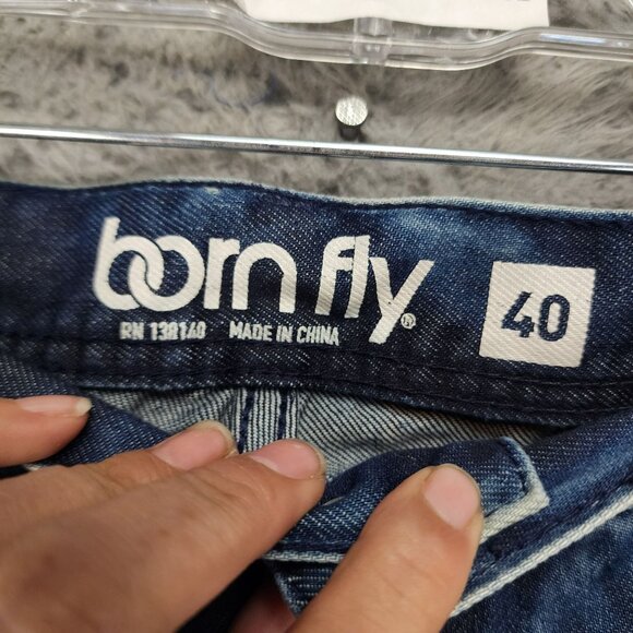 Born Fly Jeans Mens 40 Medium Wash Stretch Mid Rise Distressed Patch Streetwear - Picture 4 of 13